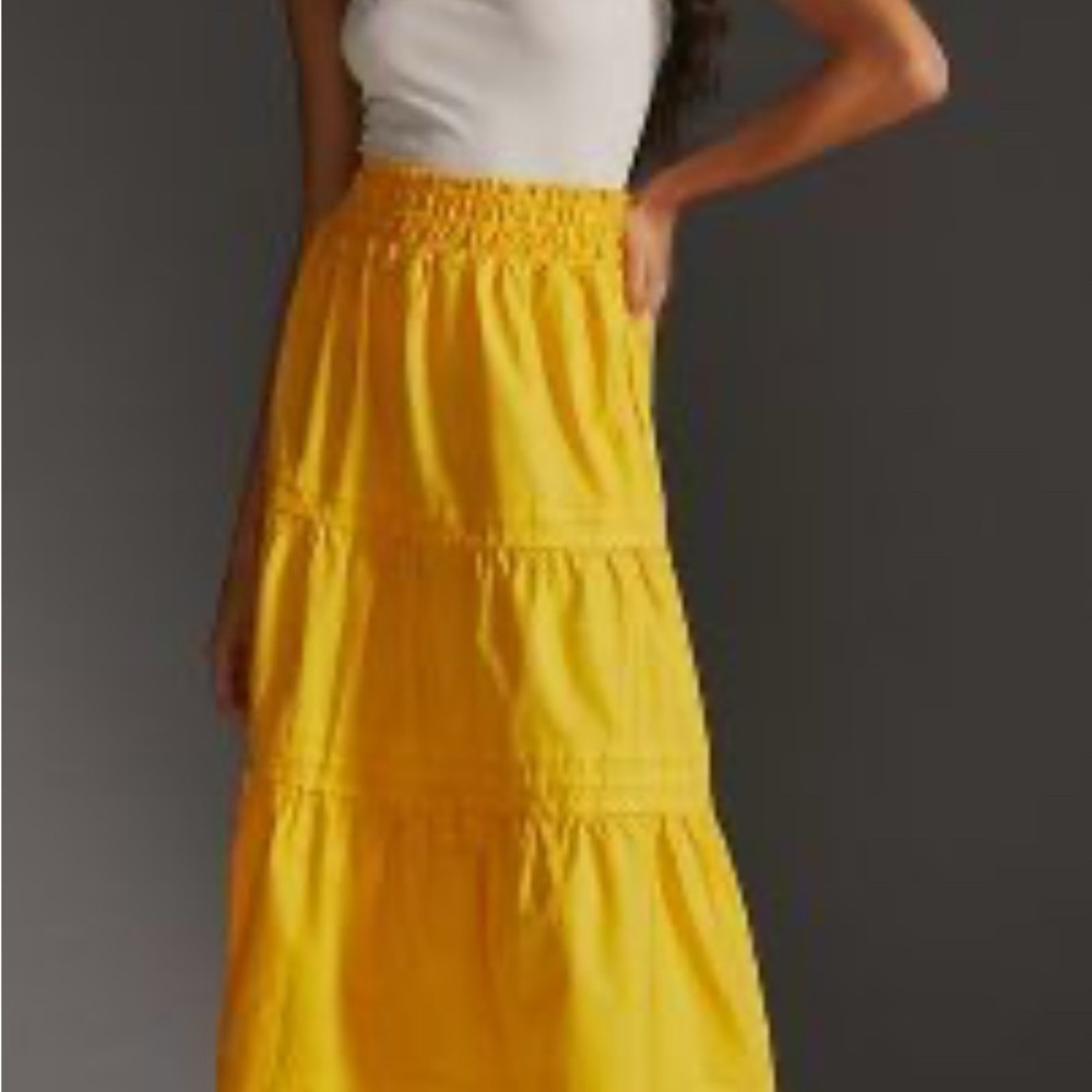 NWT Yellow Anthropologie The Somerset Skirt by Maeve Maxi Skirt, Size L